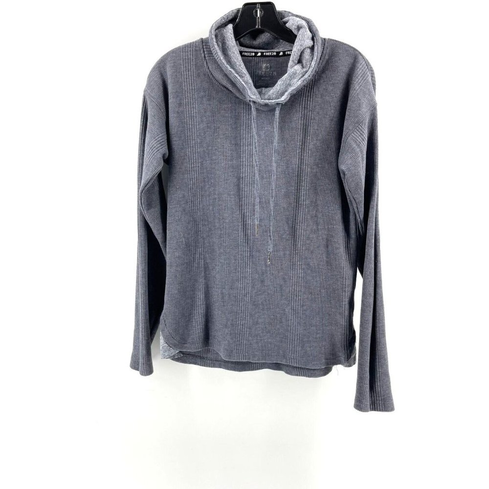 Free2B Women's Gray Long Sleeve Cowl Neck Drawstring Thermal Sweatshirt Size S